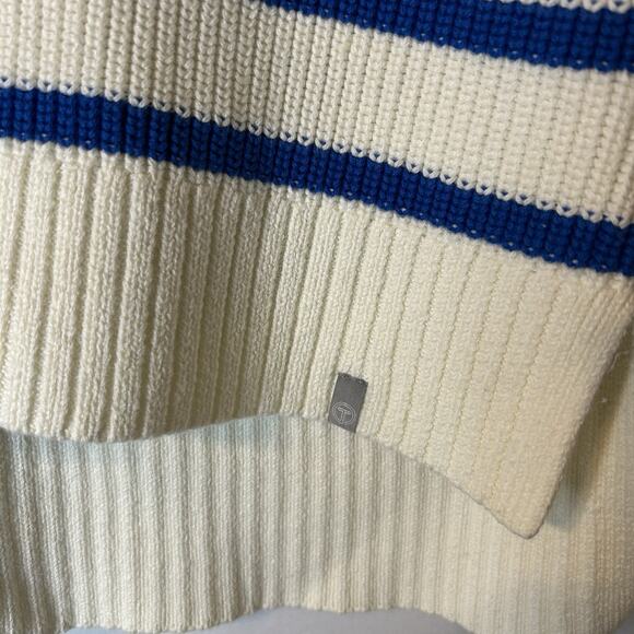 T By Talbots Womens Sweater Size MP Ivory Blue Green Stripes Thumb Hole Side Zip - Picture 7 of 13